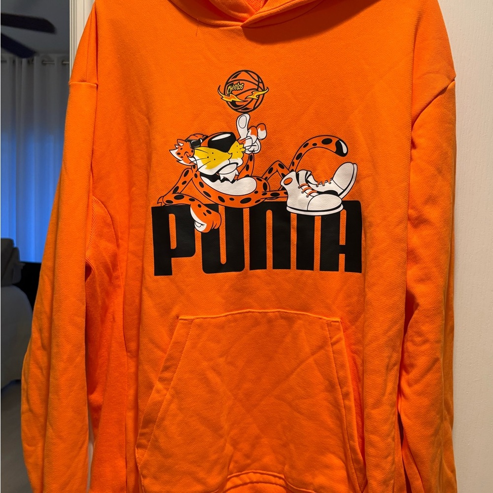 Puma Vibrant Orange Hoodie with Cartoon Graphic